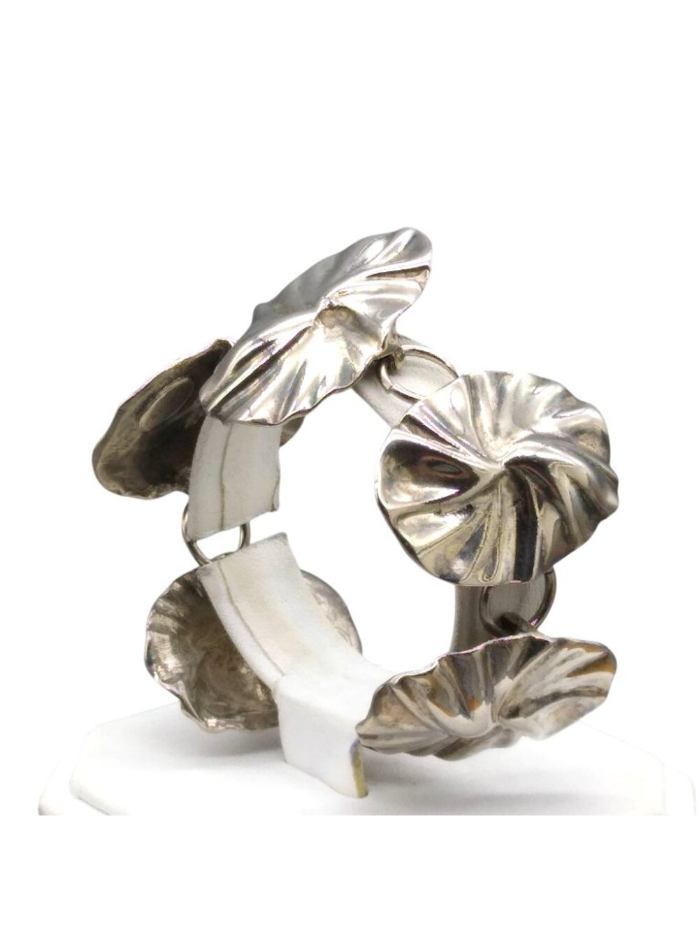Vintage Dauplaise Lily Pad Link Bracelet, Modernist Botanical Silver Tone Leaf